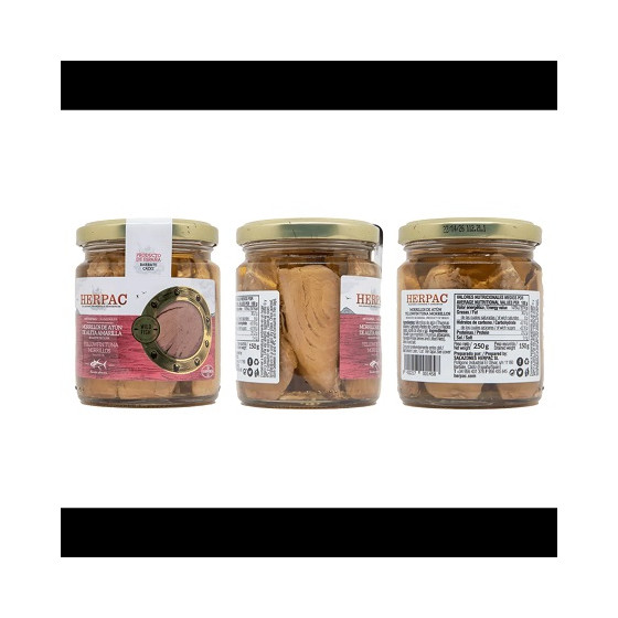 MORRILLOS DE ATÚN DE ALETA AMARILLA EN ACEITE DE OLIVA TARRO 250g. HER