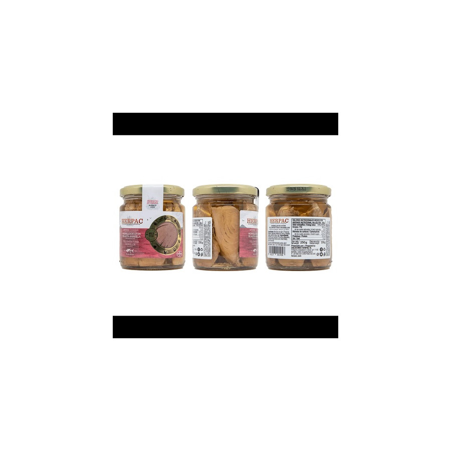 MORRILLOS DE ATÚN DE ALETA AMARILLA EN ACEITE DE OLIVA TARRO 250g. HER