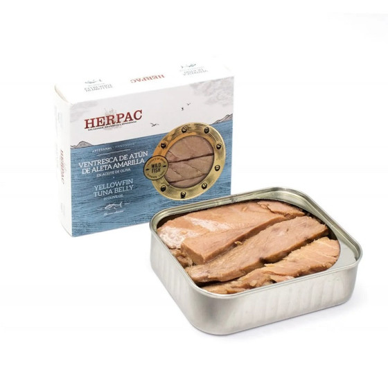 VENTRESCA DE ATÚN DE ALETA AMARILLA EN ACEITE DE OLIVA LATA 245g. HERP