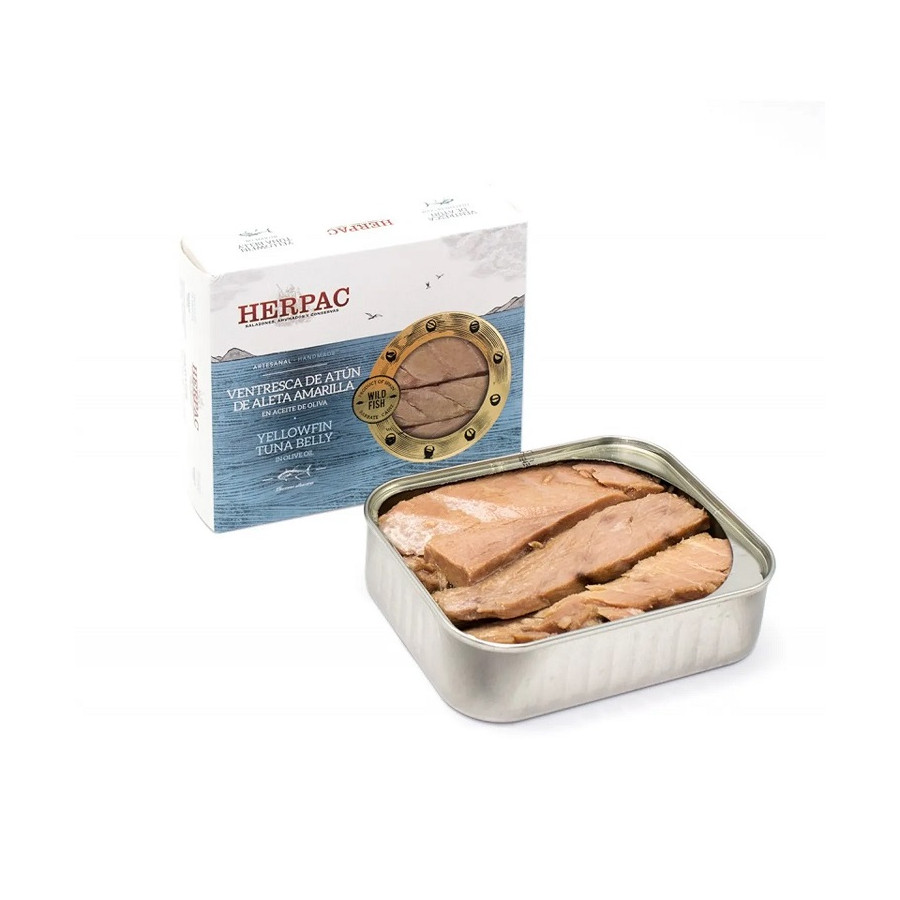 VENTRESCA DE ATÚN DE ALETA AMARILLA EN ACEITE DE OLIVA LATA 245g. HERP