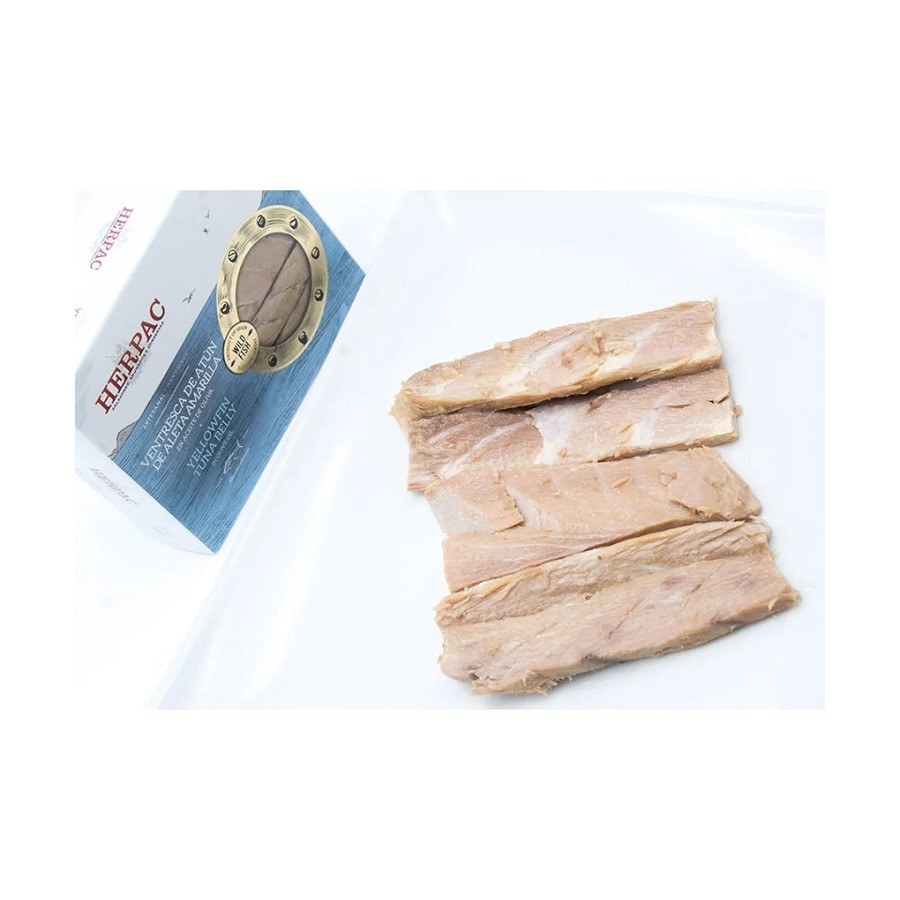 VENTRESCA DE ATÚN DE ALETA AMARILLA EN ACEITE DE OLIVA LATA 245g. HERP