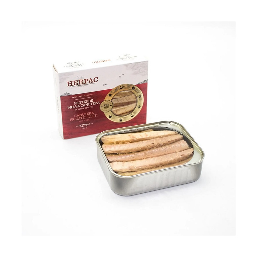 FILETES DE MELVA CANUTERA EN ACEITE DE OLIVA LATA 245g. HERPAC BARBATE