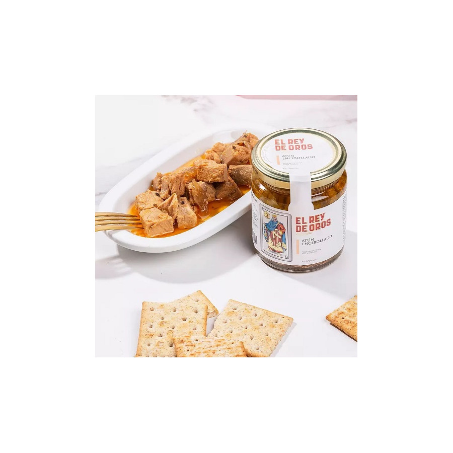 TARRO DE ATÚN ENCEBOLLADO 250 gr. EL REY DE OROS BARBATE