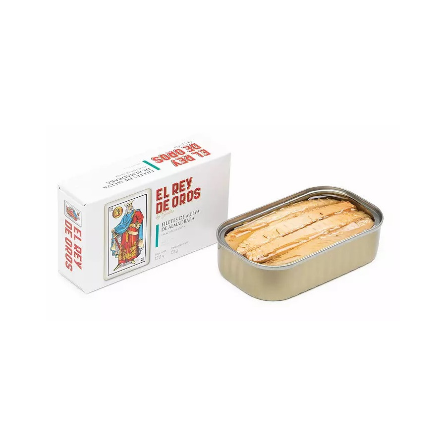 FILETES DE MELVA DE ALMADRABA EN ACEITE DE OLIVA LATA 120g. EL REY DE 