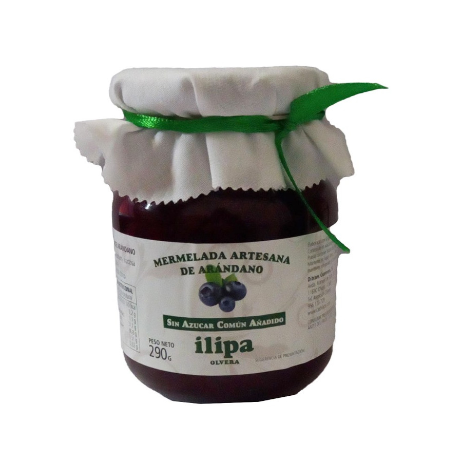 MERMELADA ARTESANA DE ARÁNDANOS SIN AZUCAR COMÚN AÑADIDA ILIPA OLVERA