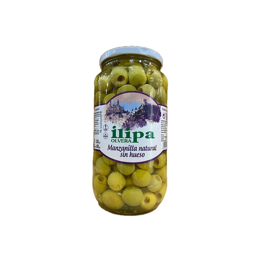 ACEITUNAS MANZANILLA NATURAL SIN HUESO ILIPA OLVERA TIERRA DE CÁDIZ
