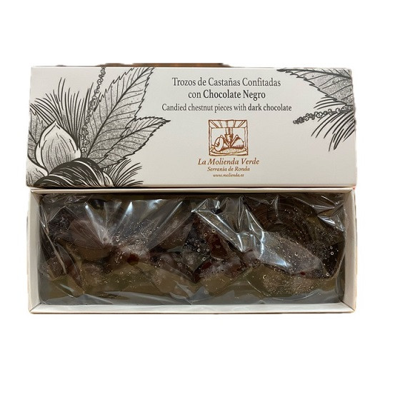TROZOS DE CASTAÑAS CONFITADAS CON CHOCOLATE NEGRO 150 gr