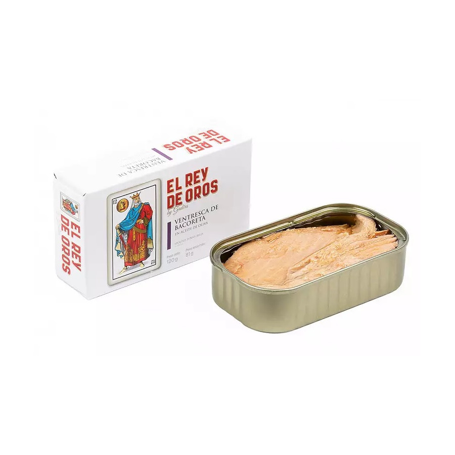 VENTRESCA DE BACORETA EN ACEITE DE OLIVA LATA 120g. EL REY DE OROS BAR