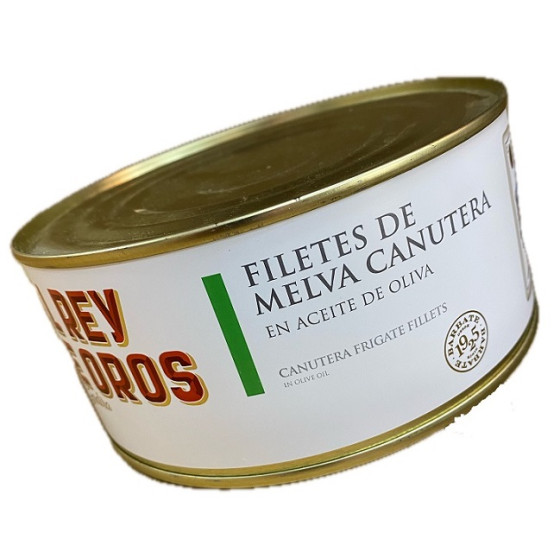 FILETES DE MELVA CANUTERA EN ACEITE DE OLIVA LATA 975g. EL REY DE OROS