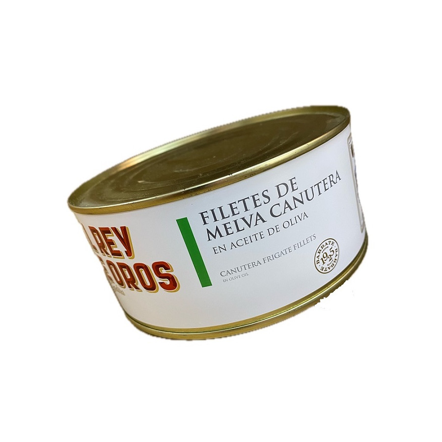 FILETES DE MELVA CANUTERA EN ACEITE DE OLIVA LATA 975g. EL REY DE OROS