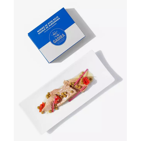 MORMO DE ATÚN ROJO SALVAJE DE ALMADRABA CON PIMIENTOS Y GUISANTES LATA