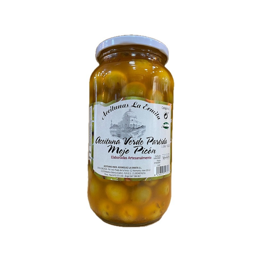 ACEITUNAS VERDE PARTIDAS AL MOJO PICON 1350 gr. ACEITUNAS LA ERMITA