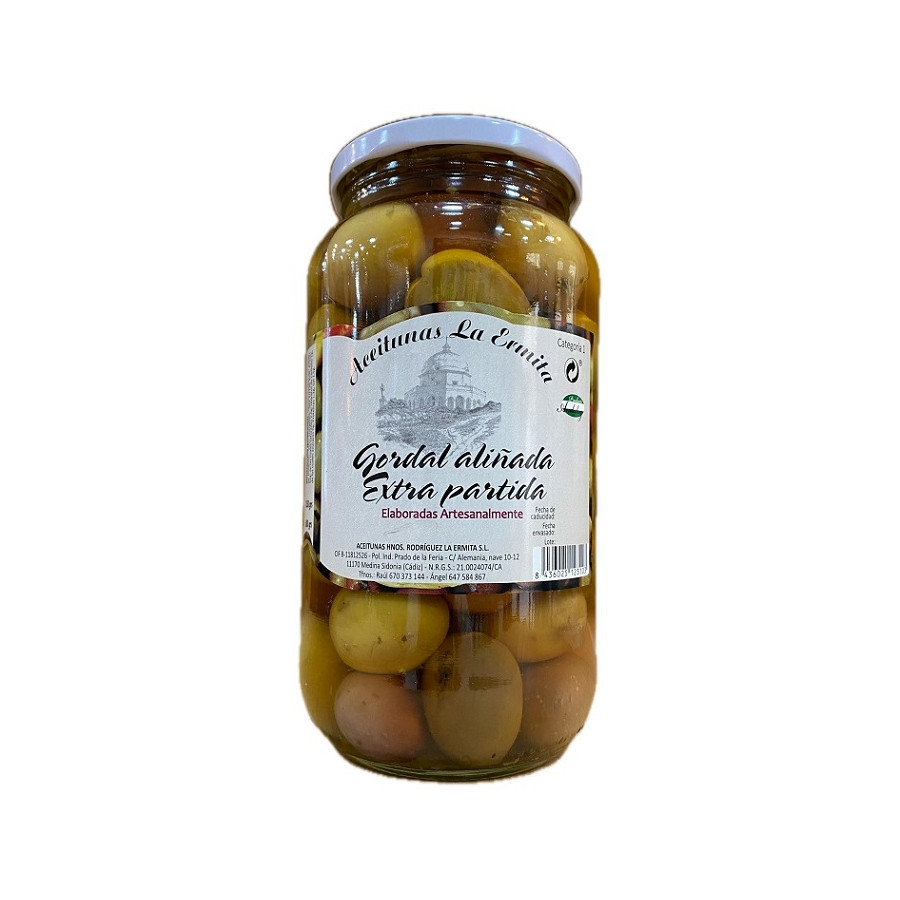 ACEITUNAS GORDAL ALIÑADAS EXTRA PARTIDAS 1350 gr. ACEITUNAS LA ERMITA