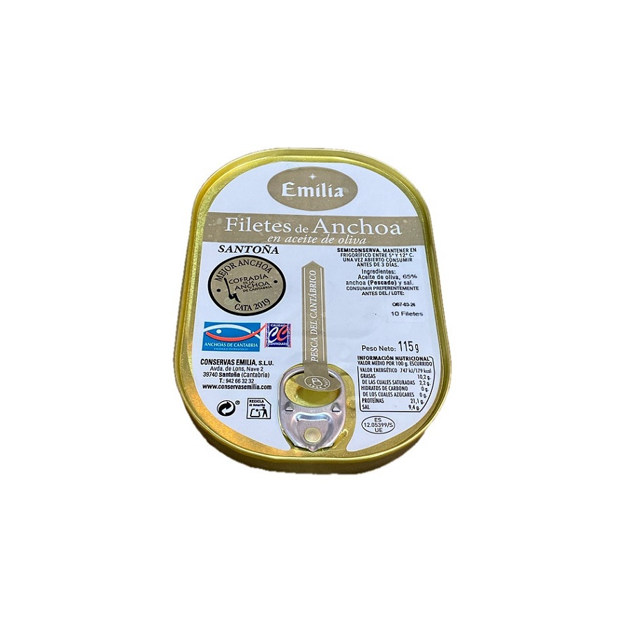 ANCHOAS DEL CANTÁBRICO 115G 10 FILETES CONSERVAS EMILIA EN ACEITE DE O