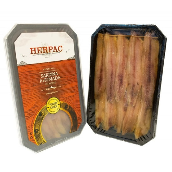 SARDINAS AHUMADAS EN ACEITE BANDEJA 150g. HERPAC BARBATE
