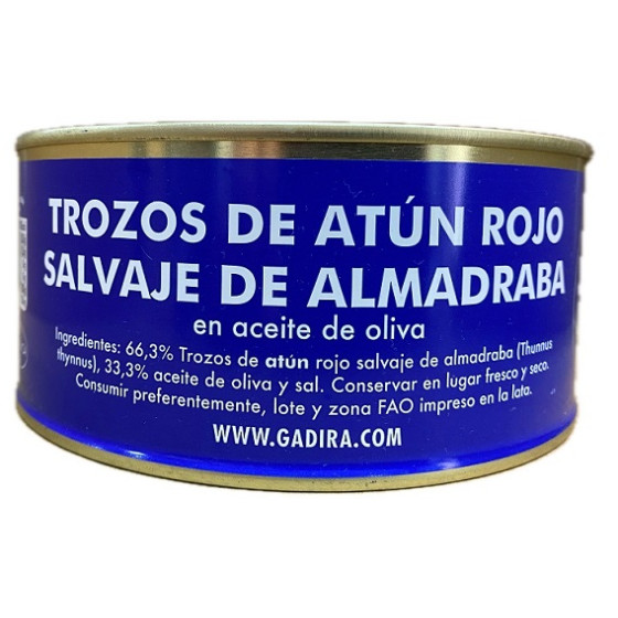 TROZOS DE ATÚN ROJO SALVAJE DE ALMADRABA EN ACEITE DE OLIVA LATA 975g.