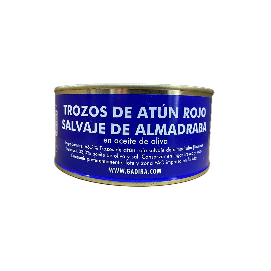 TROZOS DE ATÚN ROJO SALVAJE DE ALMADRABA EN ACEITE DE OLIVA LATA 975g.