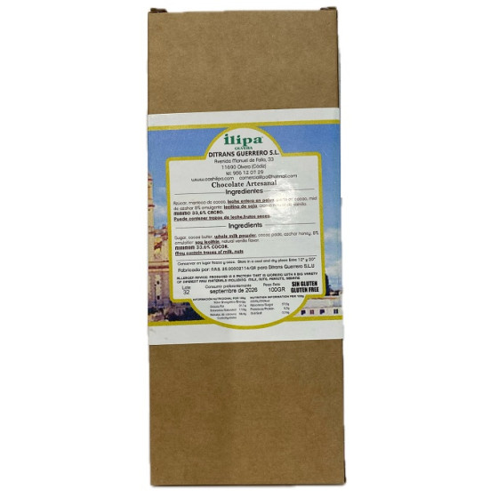 CHOCOLATE CON LECHE Y MIEL ILIPA 110 G – ARTESANAL DE OLVERA (CÁDIZ)