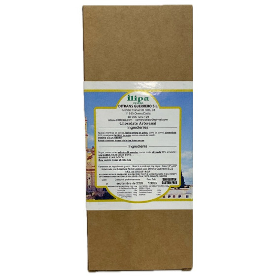 CHOCOLATE CON LECHE Y ALMENDRAS ILIPA 110 G – ARTESANAL DE OLVERA (CÁD