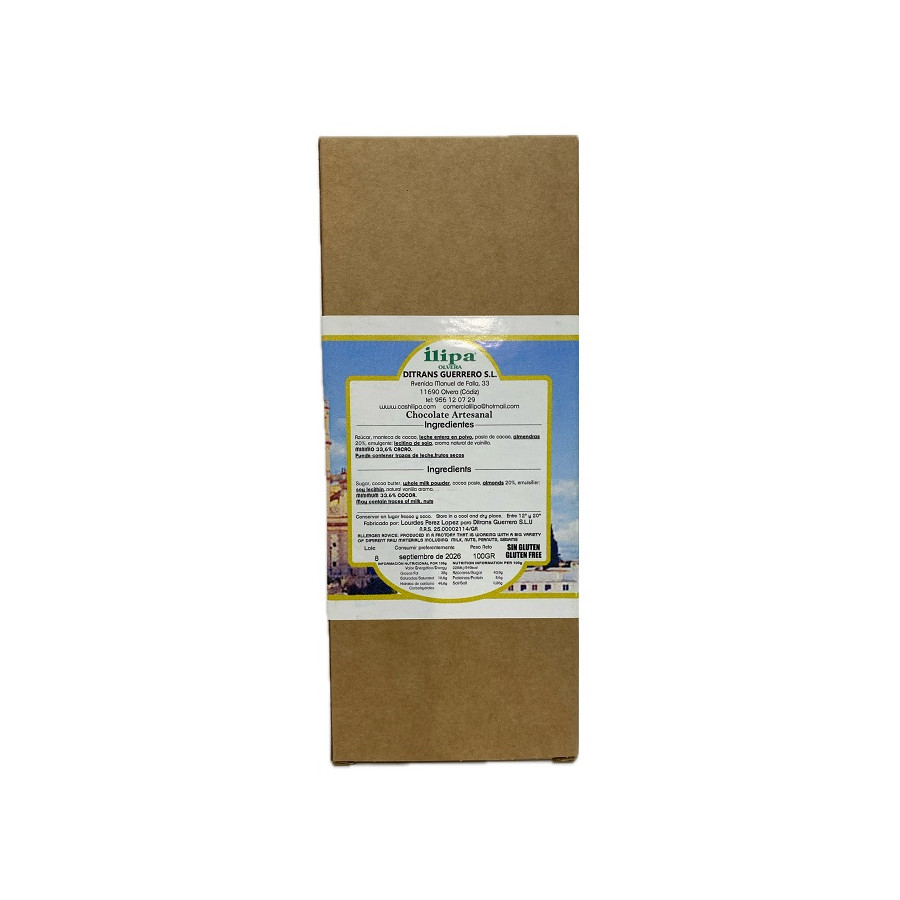 CHOCOLATE CON LECHE Y ALMENDRAS ILIPA 110 G – ARTESANAL DE OLVERA (CÁD