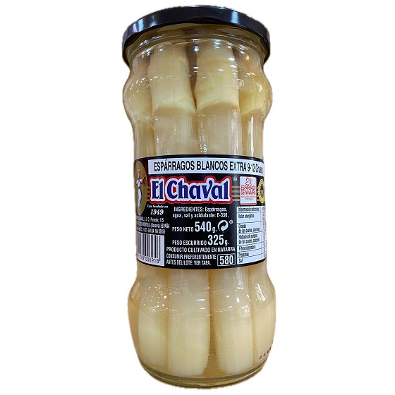 ESPÁRRAGOS BLANCOS EXTRA 9-12 UNIDADES 540G CONSERVAS EL CHAVAL NAVARR