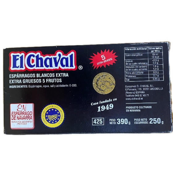 ESPÁRRAGOS BLANCOS EXTRA GRUESOS 5 FRUTOS 390G CONSERVAS EL CHAVAL NAV