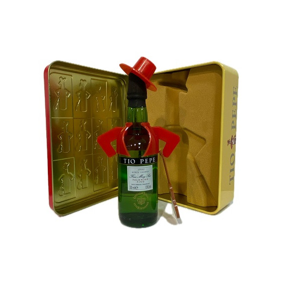 LATA METÁLICA CON BOTELLA VESTIDA TÍO PEPE 50 ML – EDICIÓN COLECCIONIS