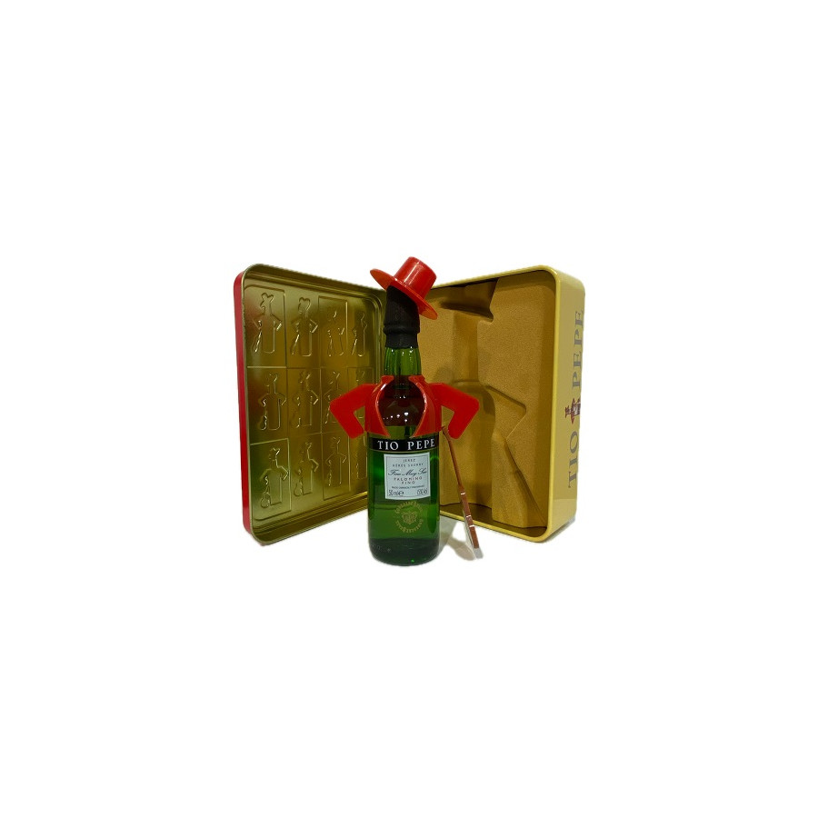 LATA METÁLICA CON BOTELLA VESTIDA TÍO PEPE 50 ML – EDICIÓN COLECCIONIS