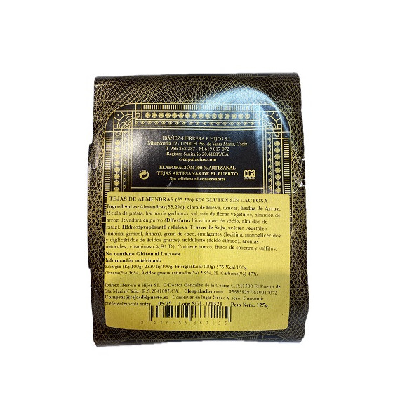 TEJAS DE ALMENDRAS SIN GLUTEN Y SIN LACTOSA 125 G – EL PUERTO DE SANTA