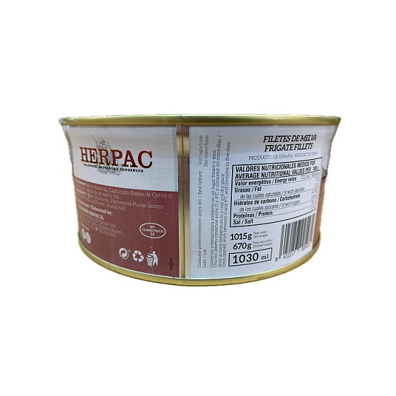 FILETES DE MELVA EN ACEITE DE GIRASOL LATA 1015g. HERPAC BARBATE