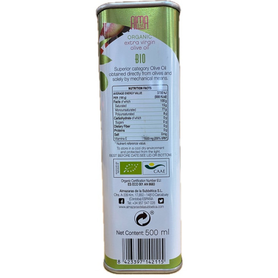 ACEITE DE OLIVA VIRGEN EXTRA ECOLÓGICO 500ML ALMAOLIVA BIO EN LATA