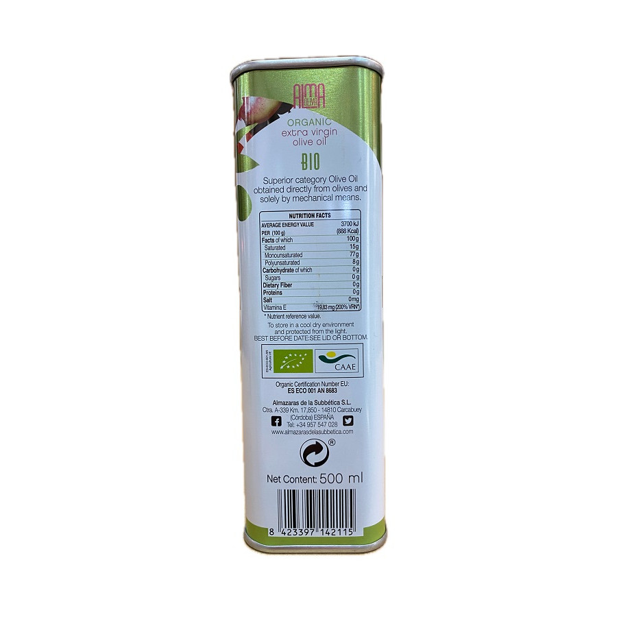 ACEITE DE OLIVA VIRGEN EXTRA ECOLÓGICO 500ML ALMAOLIVA BIO EN LATA