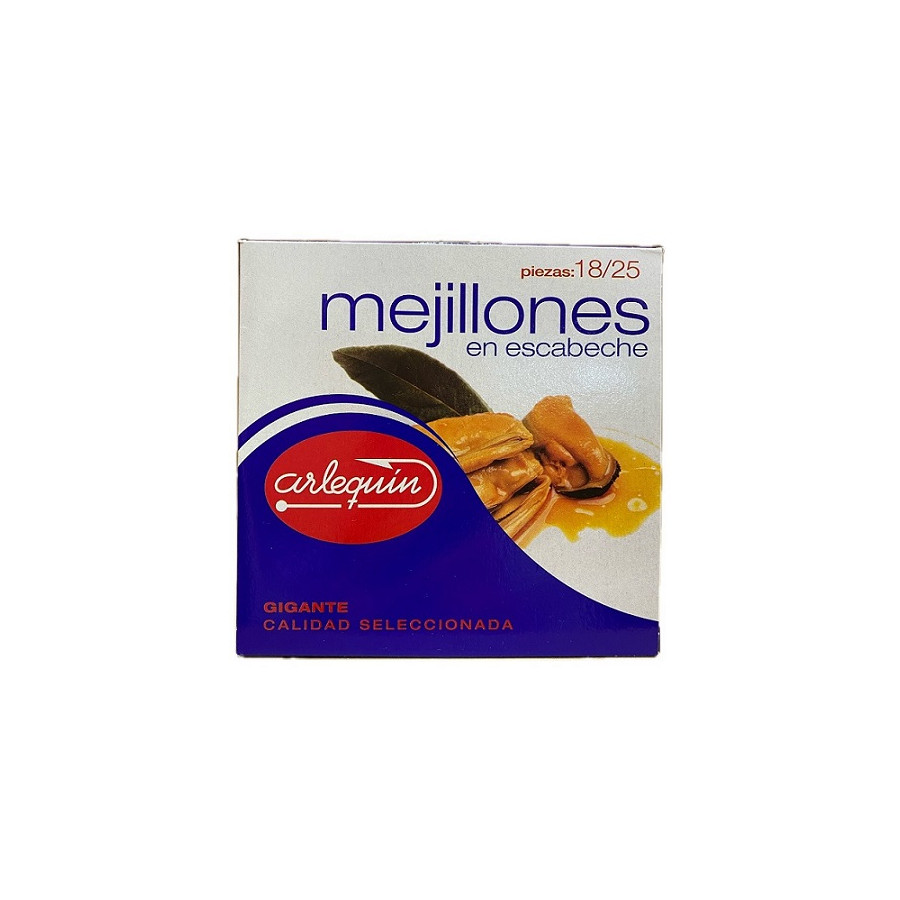 MEJILLONES EN ESCABECHE GIGANTES 18/25 PIEZAS 523 gr ARLEQUÍN CALIDAD 