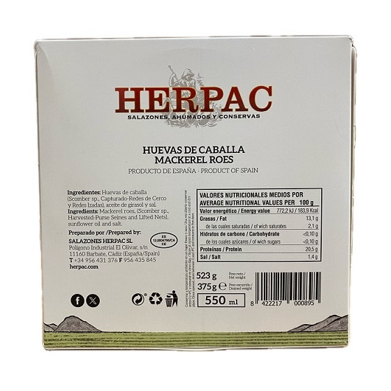 HUEVAS DE CABALLA 523 gr EN ACEITE DE GIRASOL HERPAC BARBATE CÁDIZ