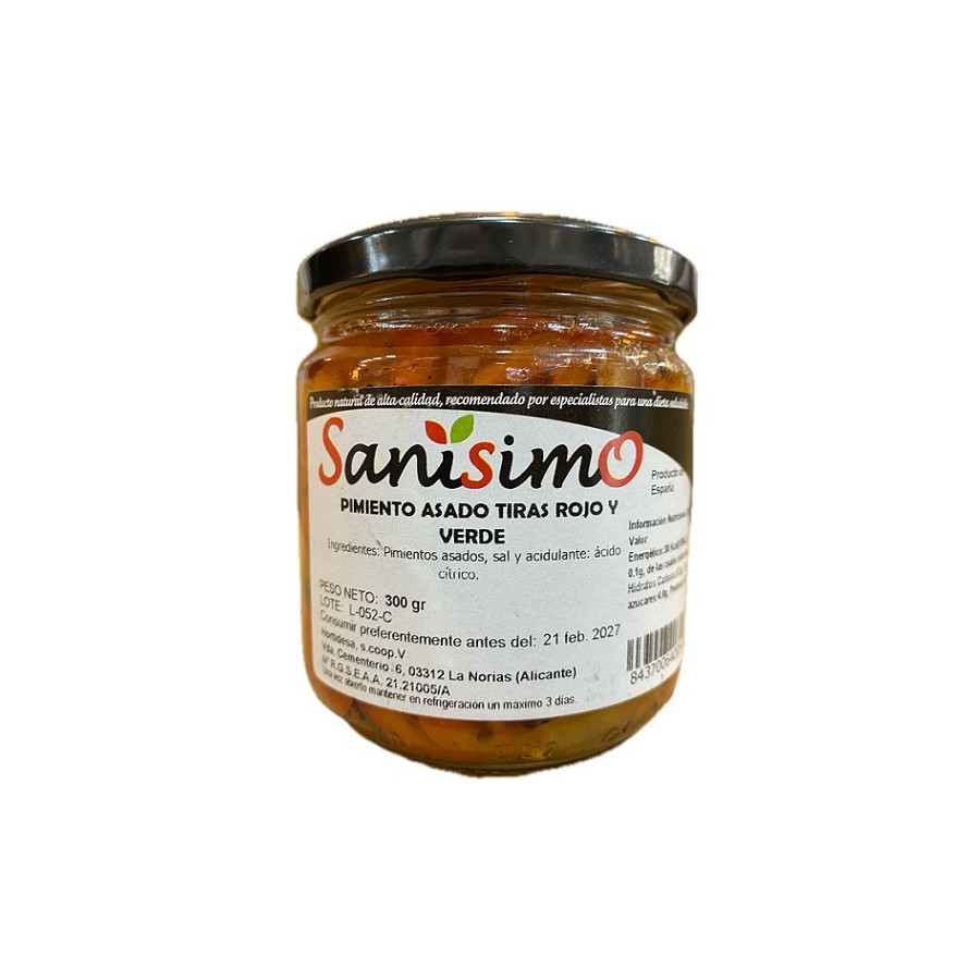 PIMIENTOS ASADOS TIRAS ROJO Y VERDE TARRO 300 gr SANÍSIMO