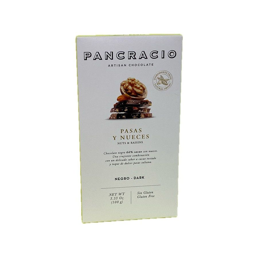 TABLETA CHOCOLATE NEGRO 64% PASAS Y NUECES PANCRACIO 100G – GOURMET AR