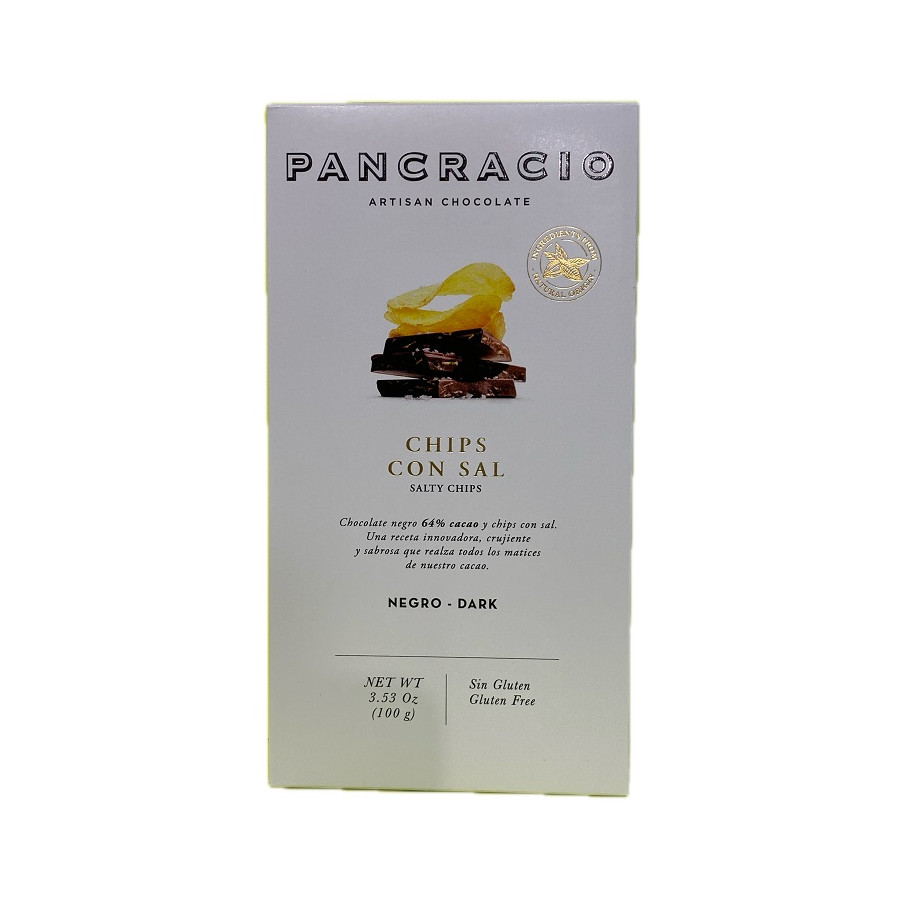 TABLETA CHOCOLATE NEGRO 64% CHIPS CON SAL PANCRACIO 100G – GOURMET ART