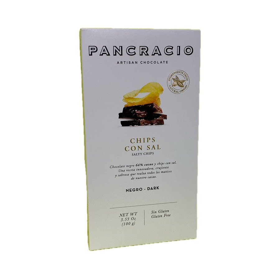 TABLETA CHOCOLATE NEGRO 64% CHIPS CON SAL PANCRACIO 100G – GOURMET ART