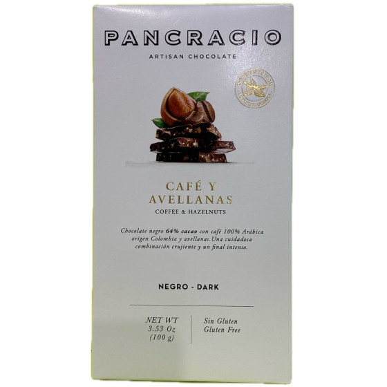 TABLETA CHOCOLATE NEGRO 64% CAFÉ Y AVELLANAS PANCRACIO 100G – GOURMET 