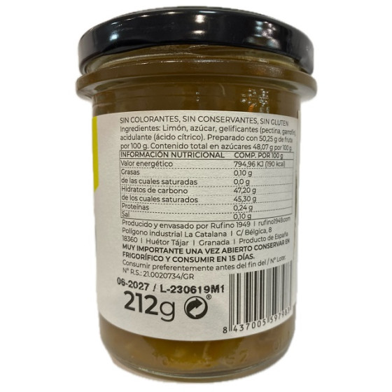 MERMELADA EXTRA DE LIMÓN RUFINO 212 G – ARTESANAL Y NATURAL DE ALPUJAR