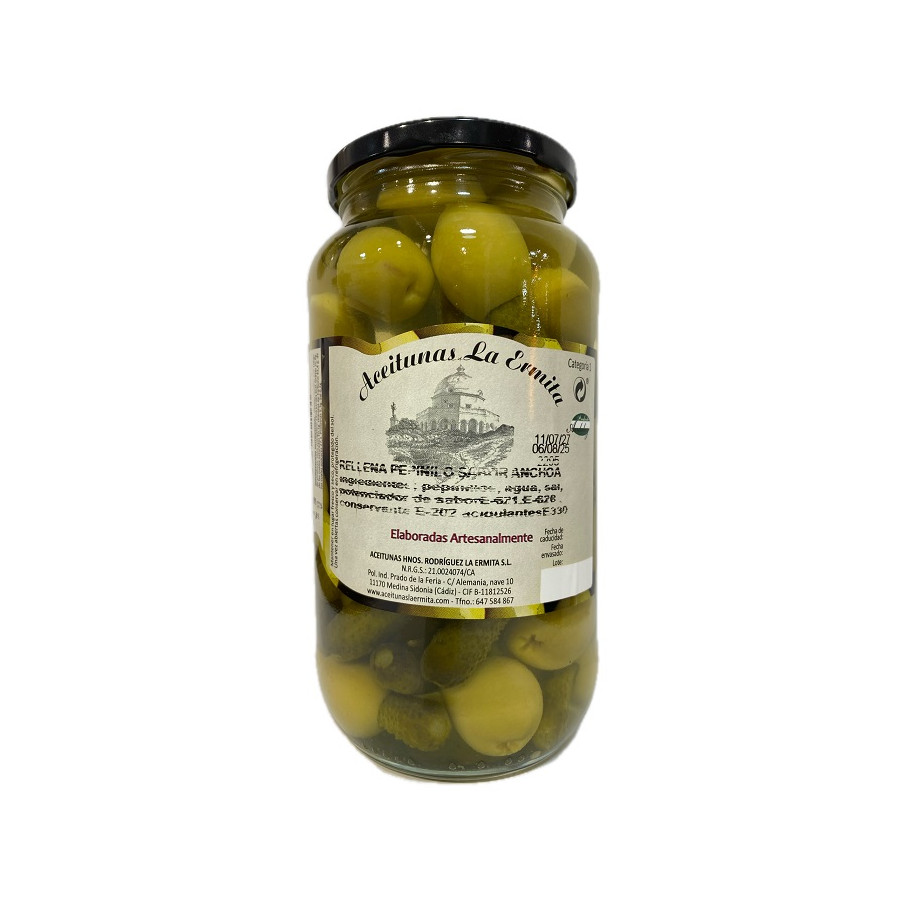 ACEITUNAS RELLENAS DE PEPINILLO SABOR ANCHOA LA ERMITA 1.400 G