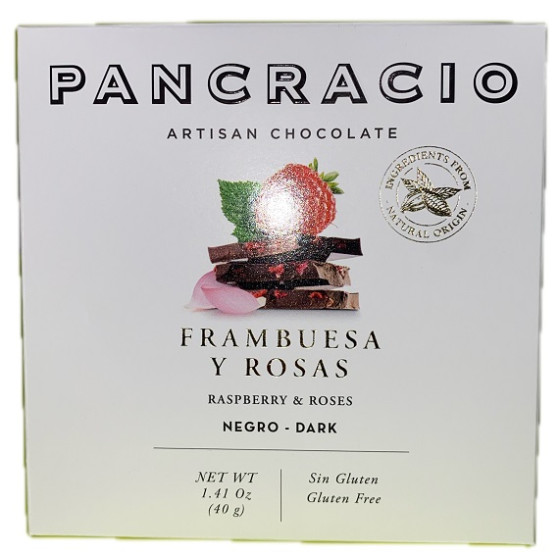 MINI TABLETA CHOCOLATE NEGRO 64% FRAMBUESA Y ROSAS PANCRACIO 40G – GOU