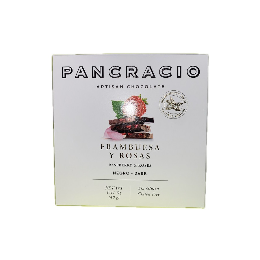 MINI TABLETA CHOCOLATE NEGRO 64% FRAMBUESA Y ROSAS PANCRACIO 40G – GOU