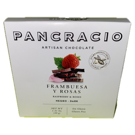 MINI TABLETA CHOCOLATE NEGRO 64% FRAMBUESA Y ROSAS PANCRACIO 40G – GOU