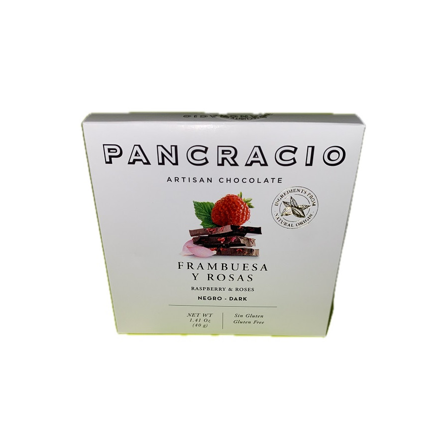 MINI TABLETA CHOCOLATE NEGRO 64% FRAMBUESA Y ROSAS PANCRACIO 40G – GOU