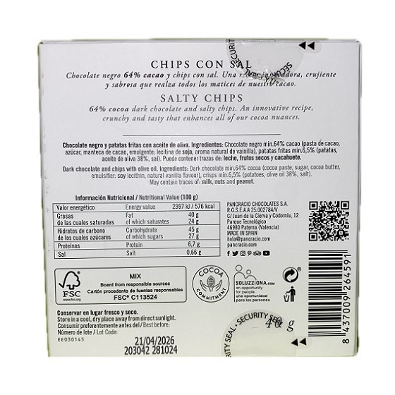 MINI TABLETA CHOCOLATE NEGRO 64% CHIPS CON SAL PANCRACIO 40G – GOURMET