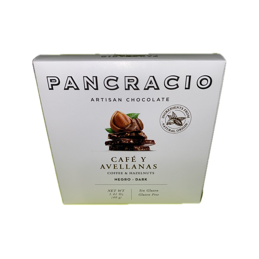 MINI TABLETA CHOCOLATE NEGRO 64% CAFÉ Y AVELLANAS PANCRACIO 40G – GOUR