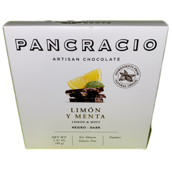 MINI TABLETA CHOCOLATE NEGRO 64% LIMÓN Y MENTA PANCRACIO 40G – GOURMET