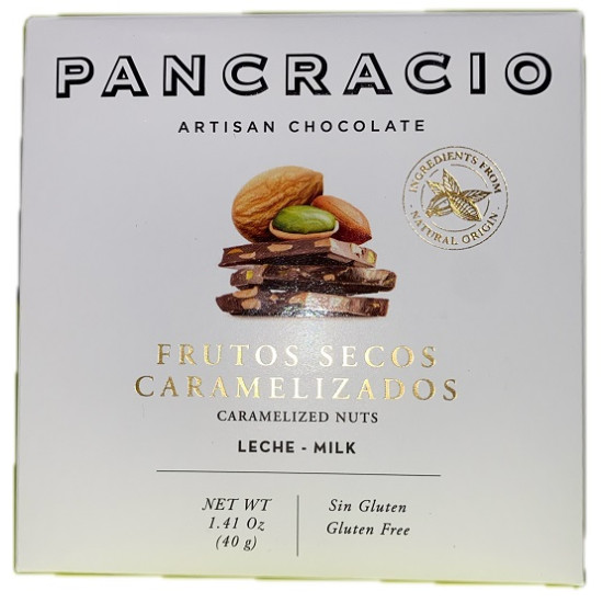 MINI TABLETA CHOCOLATE CON LECHE 42% FRUTOS SECOS CARAMELIZADOS PANCRA