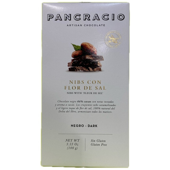 TABLETA CHOCOLATE NEGRO 64% NIBS Y FLOR DE SAL PANCRACIO 100G – GOURME